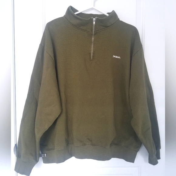 PEACE COLLECTIVE Unisex Size XL Military Green Sweatshirt with 1/4 zipper - Picture 2 of 8